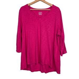 Chico's Hot Pink The Ultimate Tee Slub Knit 3/4 Sleeves Cotton/Modal Size 3 (XL)